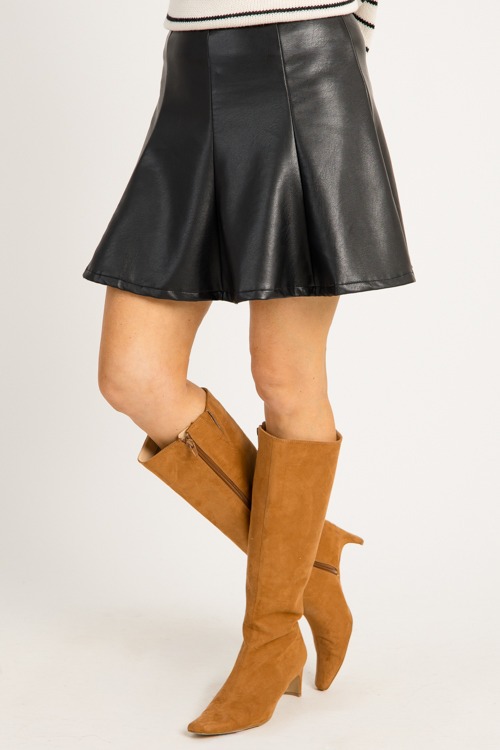 Leather Flare Mini Skirt, Black - New Arrivals - The Blue Door